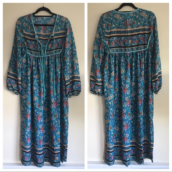 NWT Folk Town Maxi Boho Hippie Long Bohemian Dress - Picture 6 of 8